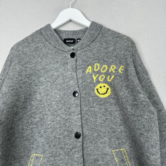 RD Style Womens Jorgina Baseball Jacket M Gray Adore You Smile Academia Cardigan - Picture 2 of 12